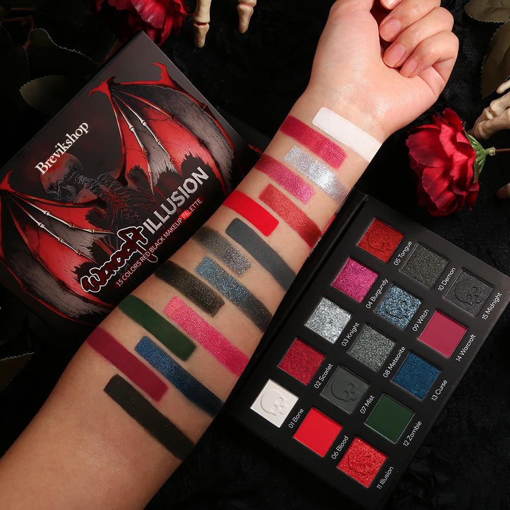 Brevikshop Warcraft Illusion 15-Color Red & Black Pigment Eyeshadow Palette