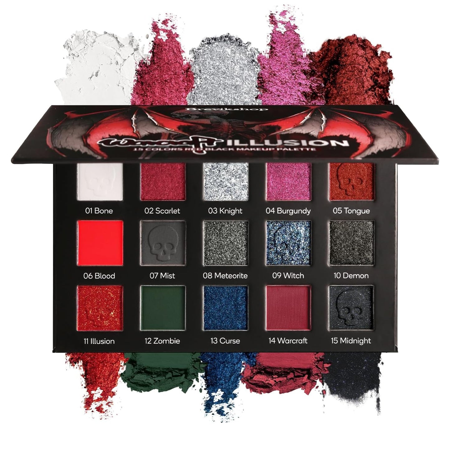 Brevikshop Warcraft Illusion 15-Color Red & Black Pigment Eyeshadow Palette