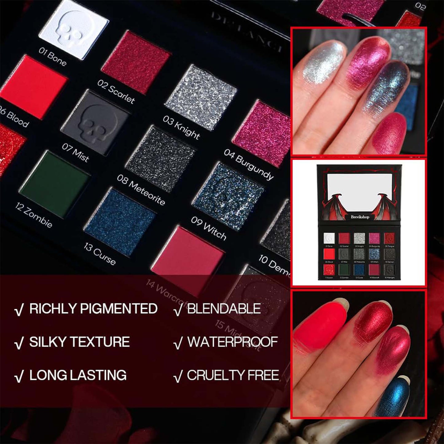 Brevikshop Warcraft Illusion 15-Color Red & Black Pigment Eyeshadow Palette