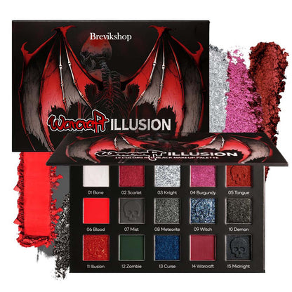 Brevikshop Warcraft Illusion 15-Color Red & Black Pigment Eyeshadow Palette